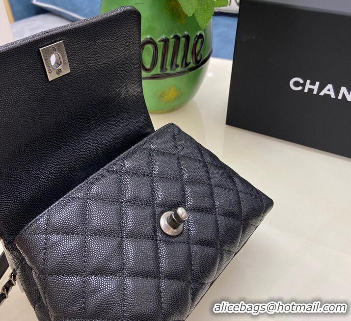 Good Taste Chanel coco mini flap bag with top handle AS2215 black&Silver-Tone Metal