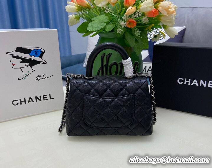 Good Taste Chanel coco mini flap bag with top handle AS2215 black&Silver-Tone Metal