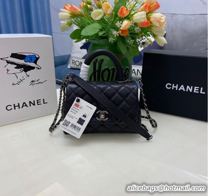 Good Taste Chanel coco mini flap bag with top handle AS2215 black&Silver-Tone Metal