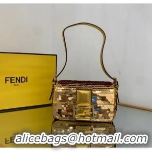 Luxurious Fendi FF Baguette mini Gold Metal Sequin Embroidery Bag 2016 Gold