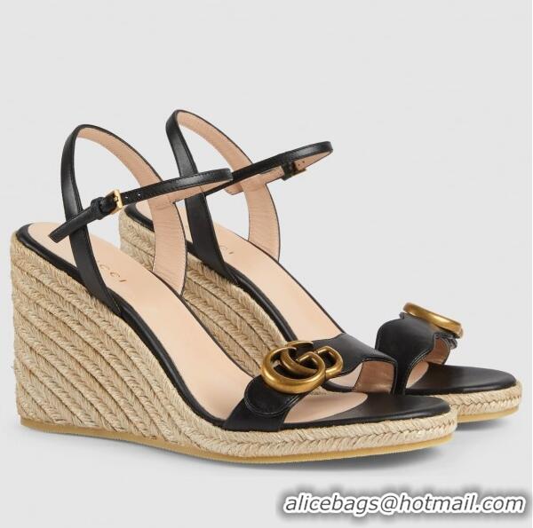 Top Grade Gucci Leather Platform Espadrille Sandals With Double G G89510 Black