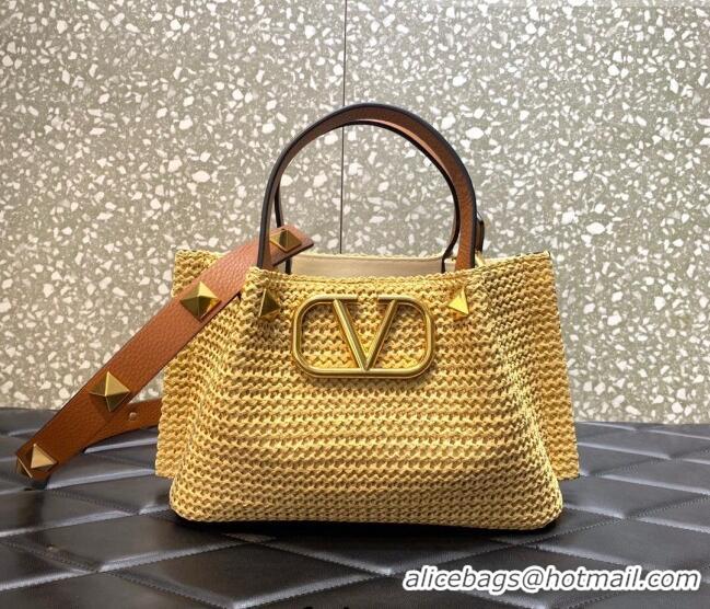 Reasonable Price Valentino Small VLogo Raffia Tote bag 0330S Yellow 2022