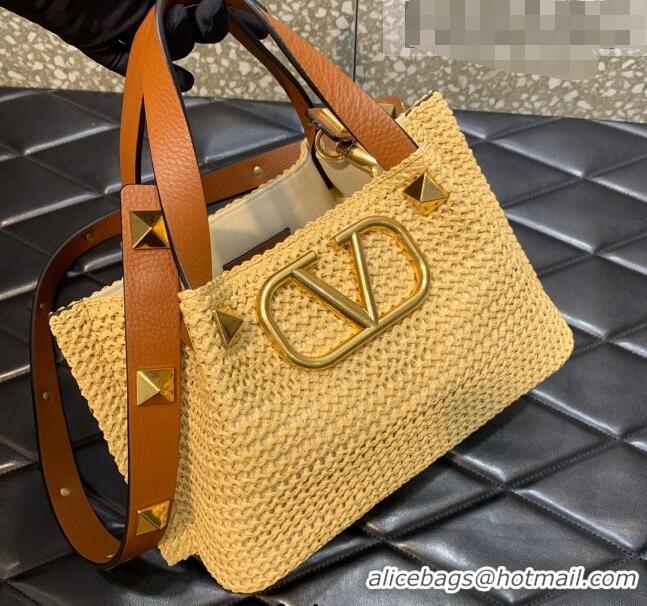 Reasonable Price Valentino Small VLogo Raffia Tote bag 0330S Yellow 2022