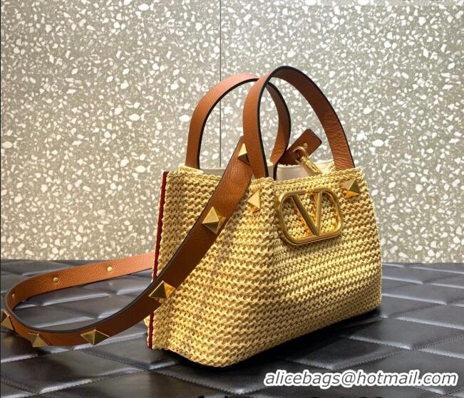 Reasonable Price Valentino Small VLogo Raffia Tote bag 0330S Yellow 2022