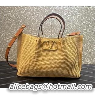 Good Product Valentino VLogo Raffia Tote bag 0330L Yellow 2022