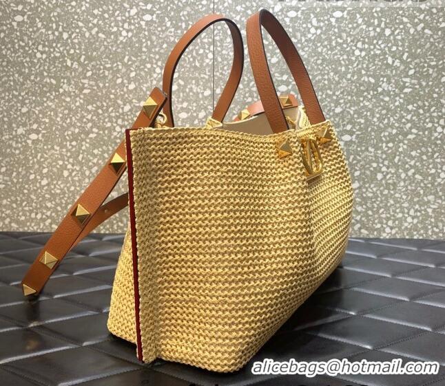 Good Product Valentino VLogo Raffia Tote bag 0330L Yellow 2022