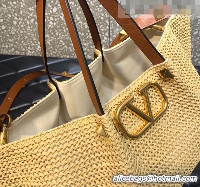 Good Product Valentino VLogo Raffia Tote bag 0330L Yellow 2022