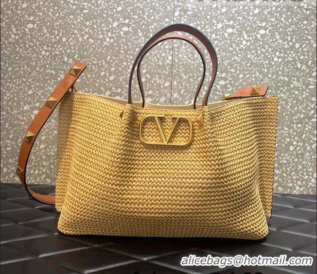 Good Product Valentino VLogo Raffia Tote bag 0330L Yellow 2022