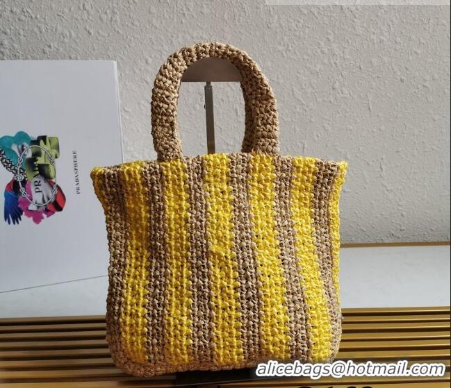 Trendy Design Prada Small Raffia Tote bag 1BG422 Yellow/Beige 2022