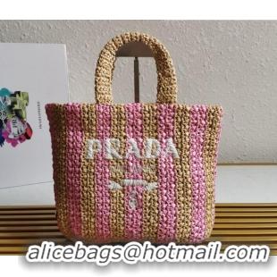 Top Grade Prada Small Raffia Tote bag 1BG422 Beige/Pink 2022