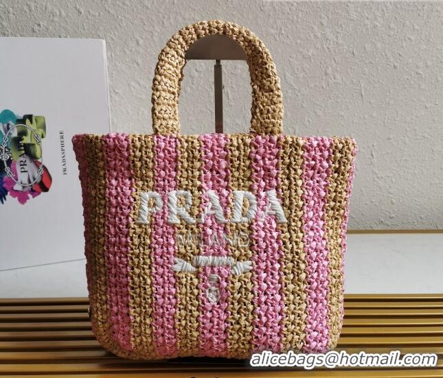 Top Grade Prada Small Raffia Tote bag 1BG422 Beige/Pink 2022