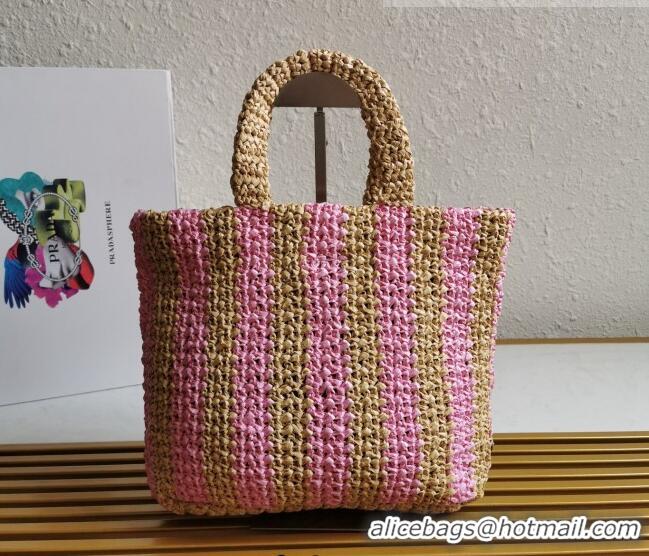 Top Grade Prada Small Raffia Tote bag 1BG422 Beige/Pink 2022