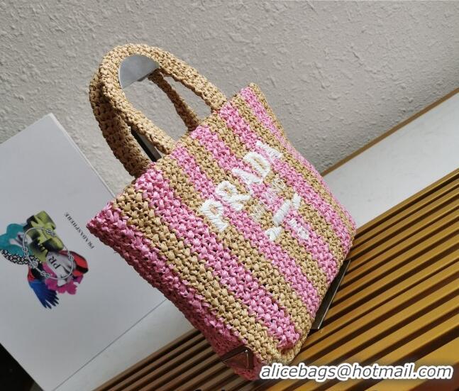 Top Grade Prada Small Raffia Tote bag 1BG422 Beige/Pink 2022