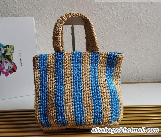 Buy Fashionable Prada Small Raffia Tote bag 1BG422 Beige/Blue 2022