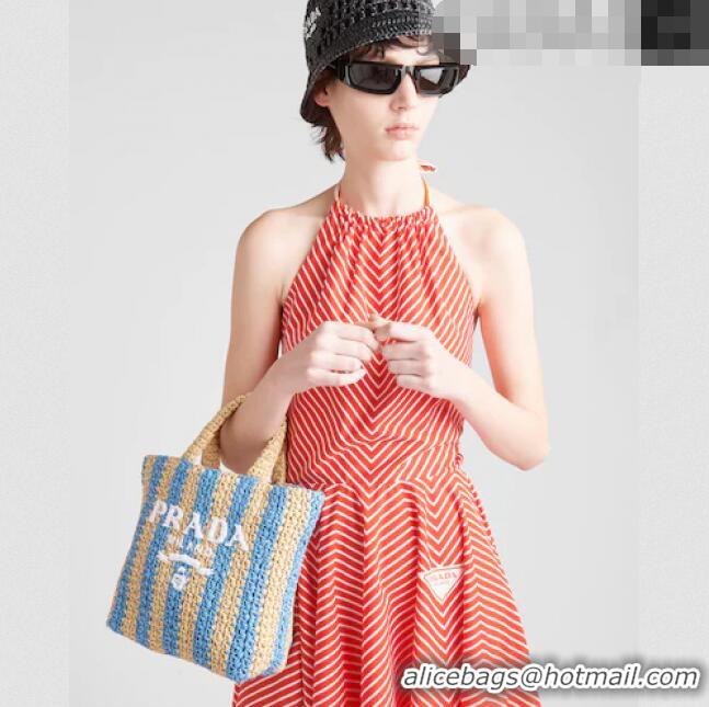 Buy Fashionable Prada Small Raffia Tote bag 1BG422 Beige/Blue 2022