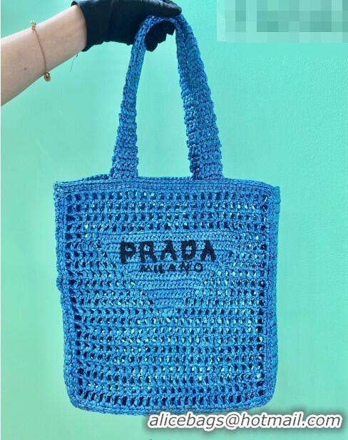 Reasonable Price Prada Woven Raffia Tote Bag 1BG393 Cobalt Blue 2022