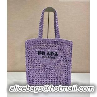 Reasonable Price Prada Woven Raffia Tote Bag 1BG393 Purple 2022