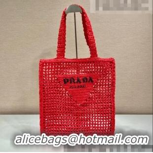 Affordable Price Prada Woven Raffia Tote Bag 1BG393 Red 2022