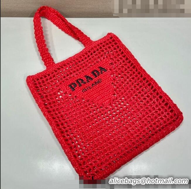 Affordable Price Prada Woven Raffia Tote Bag 1BG393 Red 2022