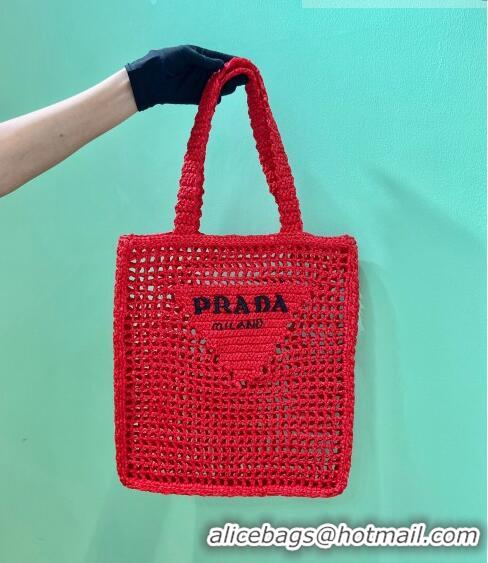 Affordable Price Prada Woven Raffia Tote Bag 1BG393 Red 2022