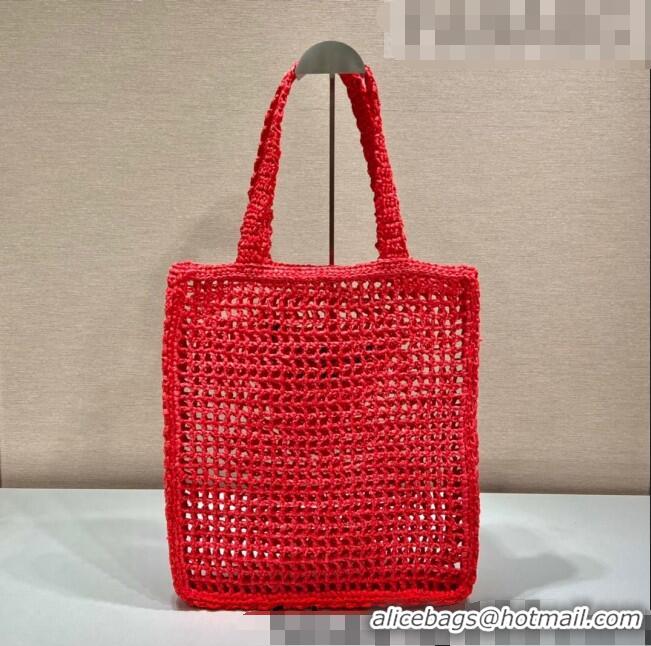 Affordable Price Prada Woven Raffia Tote Bag 1BG393 Red 2022