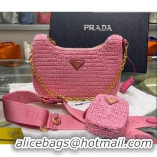 Top Quality Prada Re-Edition 2005 Raffia Shoulder Bag 1BH204 Pink 2021