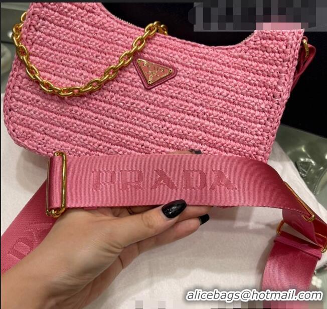 Top Quality Prada Re-Edition 2005 Raffia Shoulder Bag 1BH204 Pink 2021