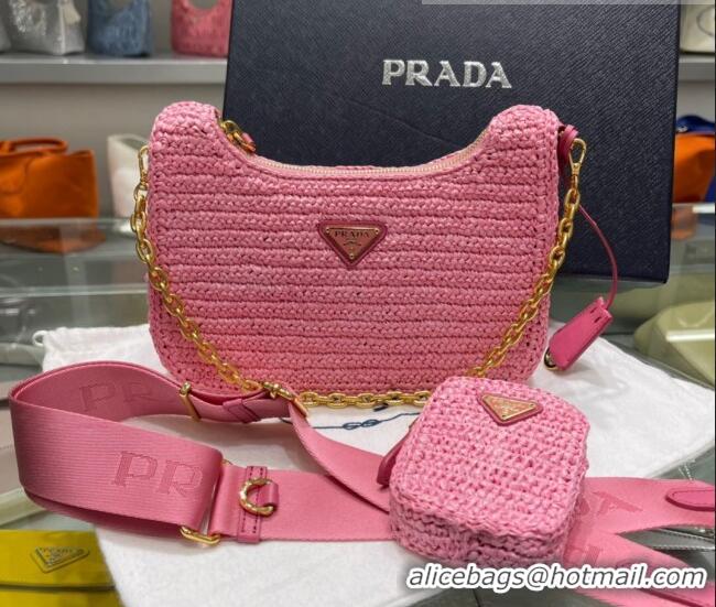 Top Quality Prada Re-Edition 2005 Raffia Shoulder Bag 1BH204 Pink 2021