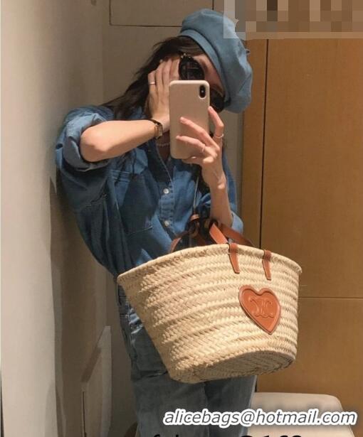 Good Product Celine Love Raffia Basket Bag CE1620 Beige/Brown Heart 2022