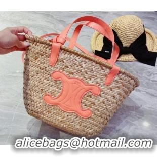 Best Quality Celine Raffia Basket Shopping Bag CD3119 Beige/Peachy Pink 2022