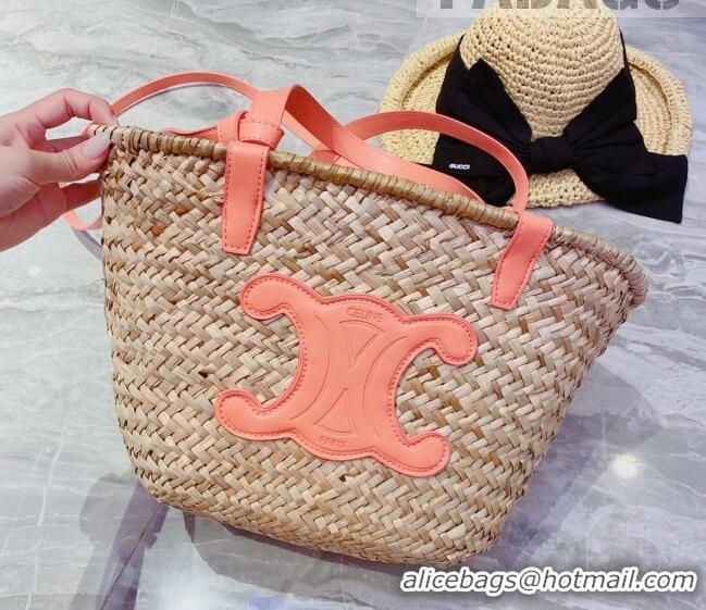 Best Quality Celine Raffia Basket Shopping Bag CD3119 Beige/Peachy Pink 2022