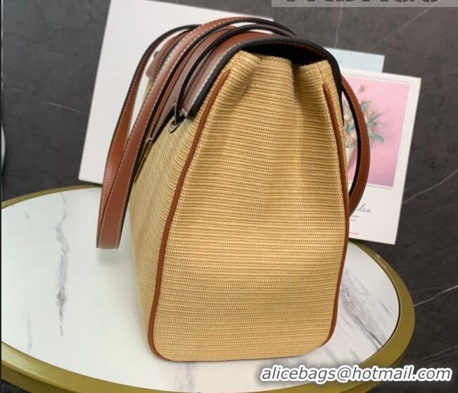 Well Crafted Celine Medium Soft 16 Bag in Calfskin and Raffia-Like CE1047 Brown/Beige 2022