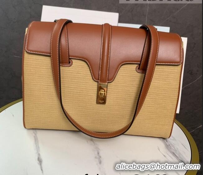 Well Crafted Celine Medium Soft 16 Bag in Calfskin and Raffia-Like CE1047 Brown/Beige 2022