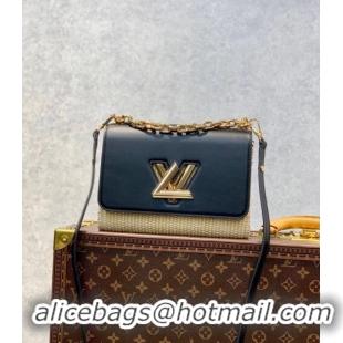 Pretty Style Louis Vuitton Twist MM Bag in Raffia-Like and Leather M57647 Black 2022