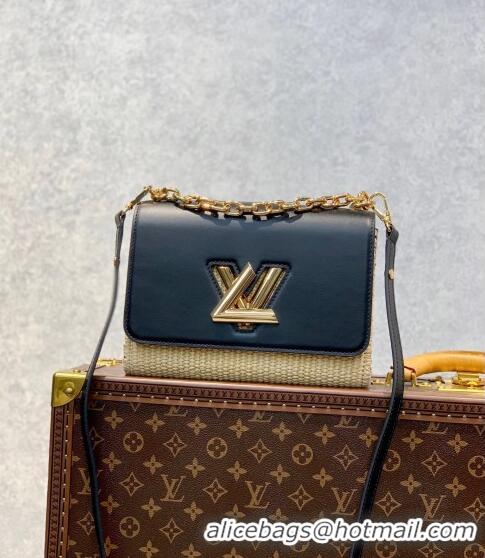 Pretty Style Louis Vuitton Twist MM Bag in Raffia-Like and Leather M57647 Black 2022