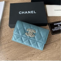 Well Crafted Chanel card holder Calfskin AP2735 blue