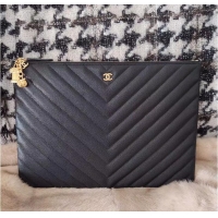 Traditional Specials Chanel Clutch Bag Black Caviar Leather 7012 Gold