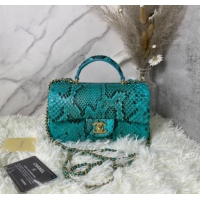 Cheapest Chanel Snake skin mini flap bag with top handle AS2431 blue