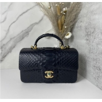 Reasonable Price Chanel Snake skin mini flap bag with top handle AB2431 black