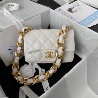 Grade Chanel 2022SS Small Flap Bag Lambskin & Gold-Tone Metal AS3214 White