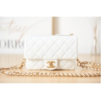 Famous Brand Chanel Grained Calfskin Shoulder Bag AS3225 White