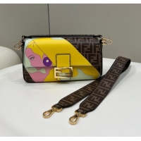 Good Product Fendi FF glazed fabric bag with inlay Baguette 8BR600A brown&yellow