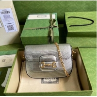 Pretty Style Gucci Horsebit 1955 lizard mini bag 675801 Silver