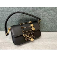 Famous Brand Fendi Brooch mini baguette Fendace leather bag 8BS066A black