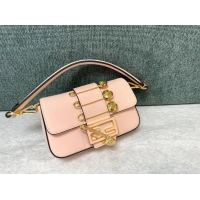 Shop Grade Fendi Brooch mini baguette Fendace leather bag 8BS066A pink