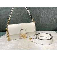 Well Crafted Fendi Baguette brooch Fendace white leather bag 8BR801