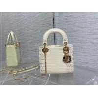 Promotional MINI LADY DIOR BAG Cannage crocodile Calfskin C0966 Cream