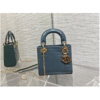 New Style MINI LADY DIOR BAG Cannage crocodile Calfskin C0966 blue