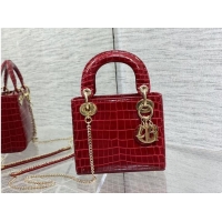 Promotional MINI LADY DIOR BAG Cannage crocodile Calfskin C0966 red