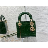 Top Quality MINI LADY DIOR BAG Cannage crocodile Calfskin C0966 green